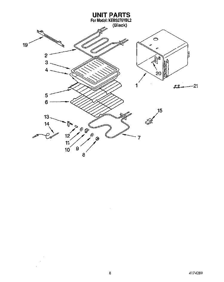 UNIT Diagram and Parts List for KEBS276YBL2  KitchenAid Wall Oven
