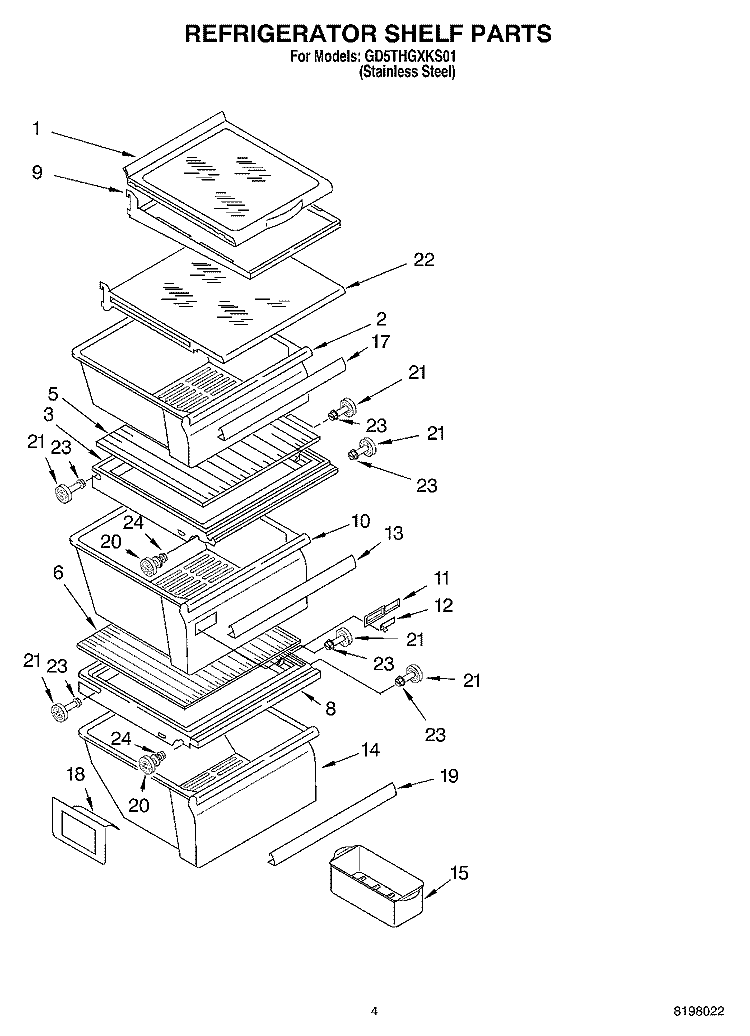 REFRIGERATOR SHELF Diagram and Parts List for GD5THGXKS01  Whirlpool Refrigerator