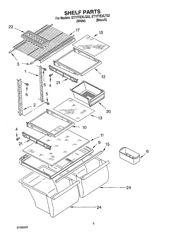 SHELF PARTS, OPTIONAL PARTS Diagram and Parts List for ET1FTEXLT02  Whirlpool Refrigerator