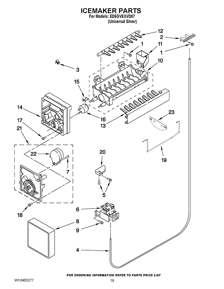 ICEMAKER PARTS Diagram and Parts List for  Whirlpool Refrigerator