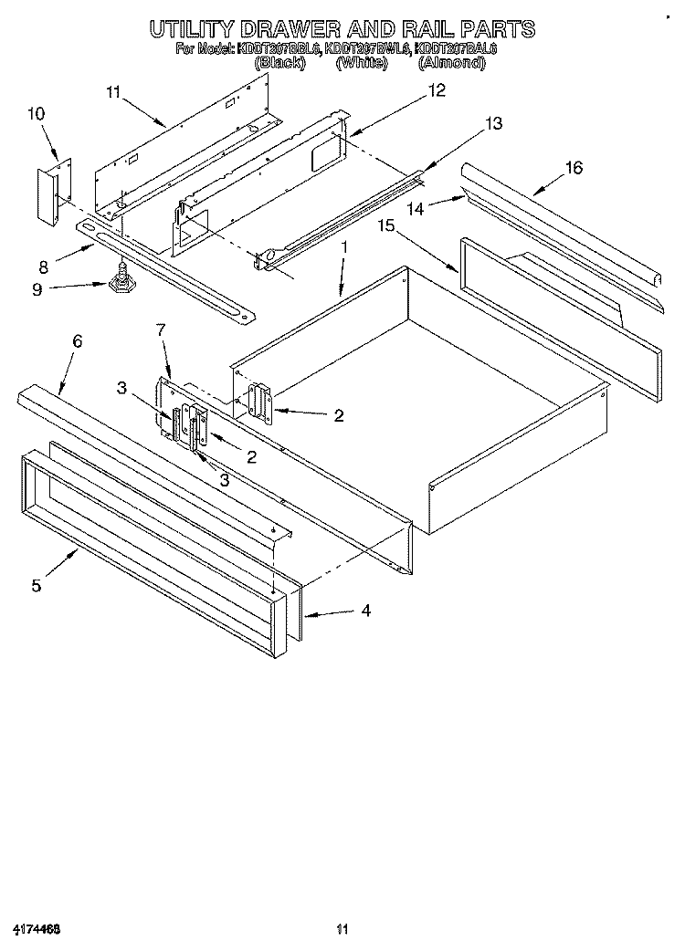 UTILITY DRAWER AND RAIL Diagram and Parts List for  KitchenAid Range