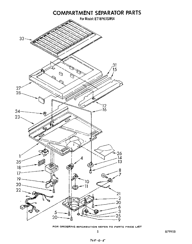 COMPARTMENT SEPARATOR Diagram and Parts List for ET18PKXSW04  Whirlpool Refrigerator