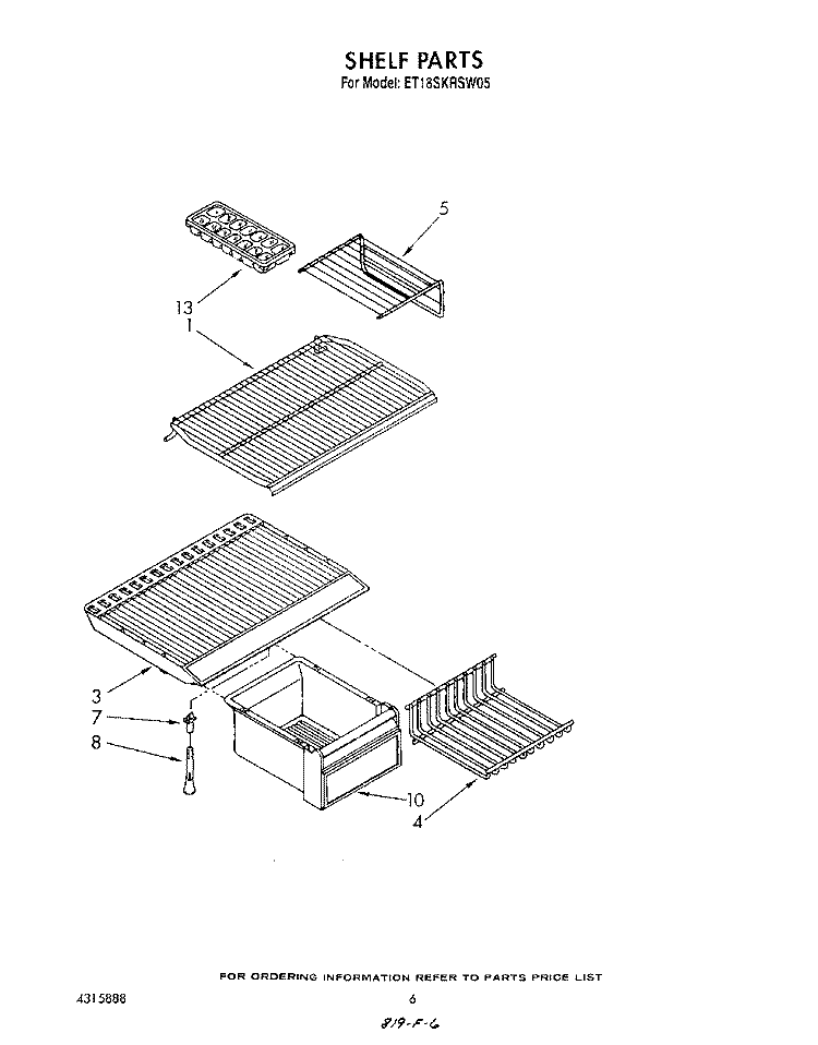 SHELF Diagram and Parts List for ET18SKRSW05  Whirlpool Refrigerator