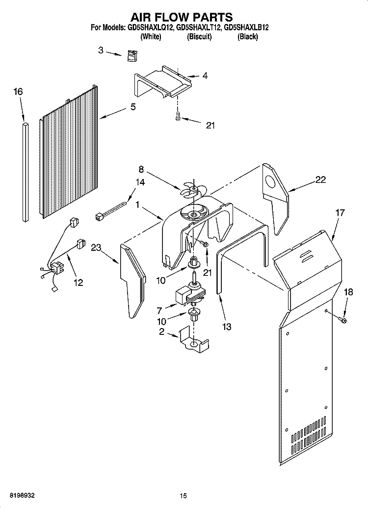 AIR FLOW PARTS Diagram and Parts List for GD5SHAXLT12  Whirlpool Refrigerator