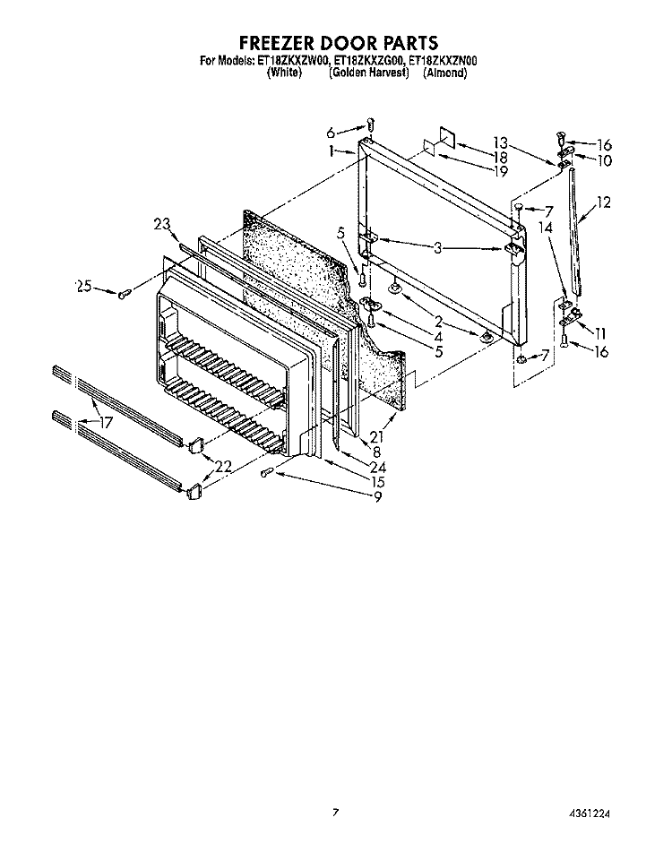 FREEZER DOOR Diagram and Parts List for ET18ZKXZN00  Whirlpool Refrigerator