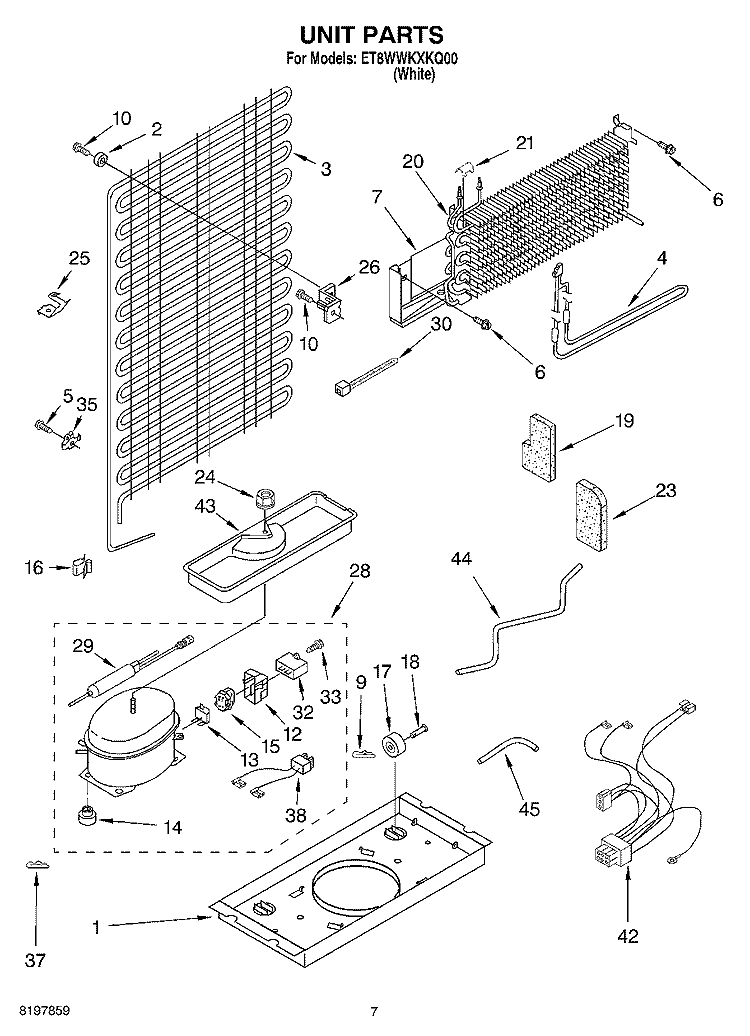 UNIT Diagram and Parts List for ET8WWKXKQ00  Whirlpool Refrigerator