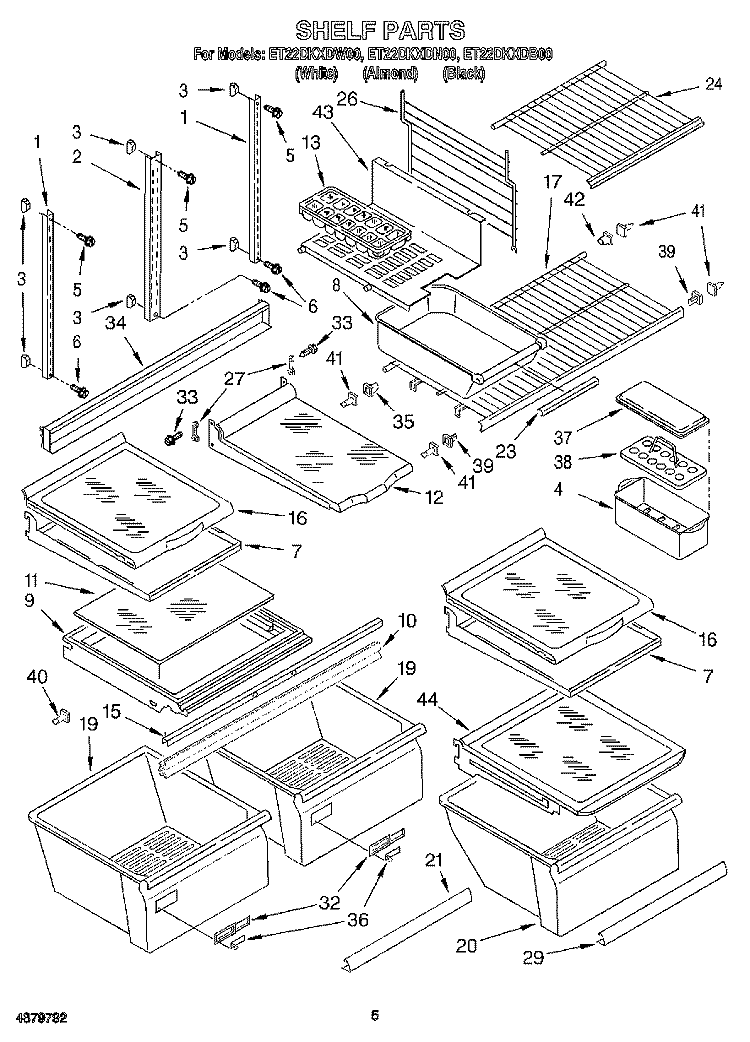 SHELF Diagram and Parts List for ET22DKXDW00  Whirlpool Refrigerator