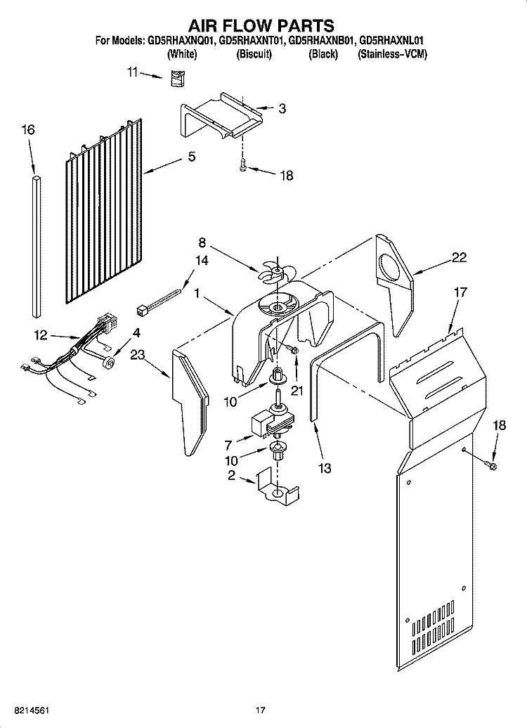 AIR FLOW PARTS Diagram and Parts List for GD5RHAXNL01  Whirlpool Refrigerator
