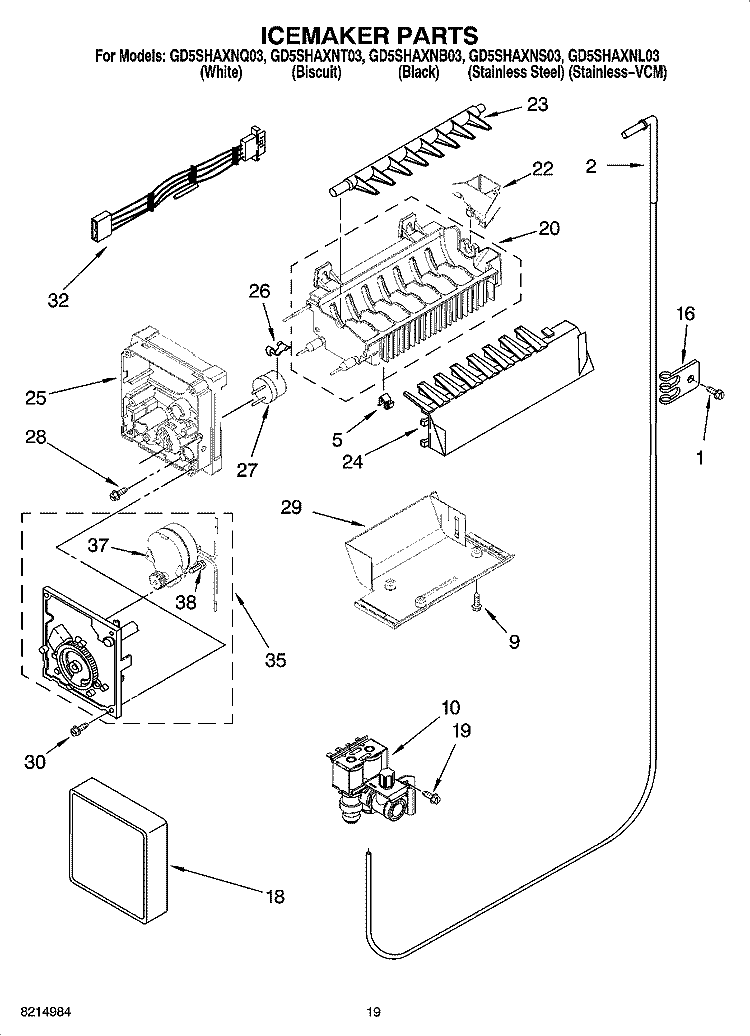 ICEMAKER PARTS, OPTIONAL PARTS (NOT INCLUDED) Diagram and Parts List for GD5SHAXNL03  Whirlpool Refrigerator