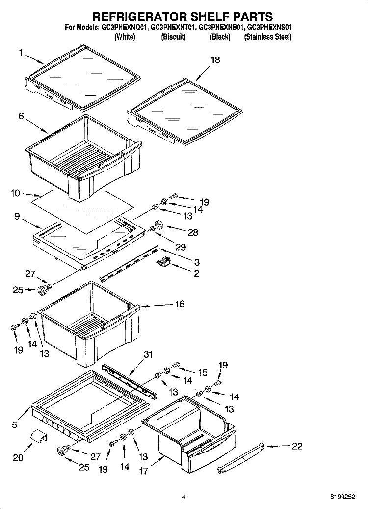 REFRIGERATOR SHELF PARTS Diagram and Parts List for GC3PHEXNB01  Whirlpool Refrigerator
