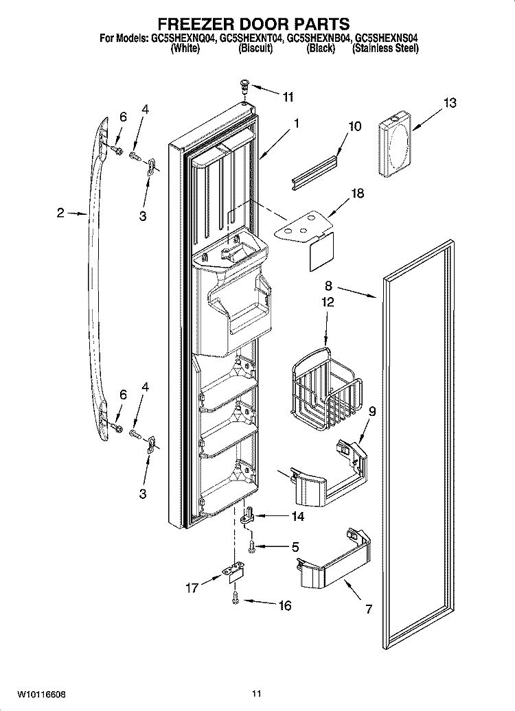 FREEZER DOOR PARTS Diagram and Parts List for GC5SHEXNQ04  Whirlpool Refrigerator