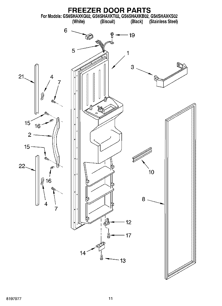 FREEZER DOOR Diagram and Parts List for GS6SHAXKB02  Whirlpool Refrigerator