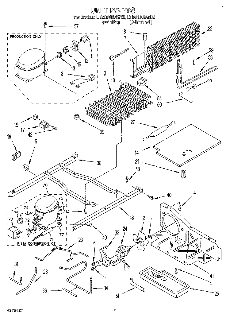 UNIT Diagram and Parts List for ET20NMXAN02  Whirlpool Refrigerator