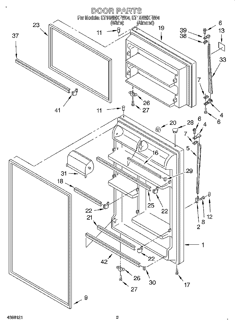 DOOR Diagram and Parts List for ET18NMXFW04  Whirlpool Refrigerator