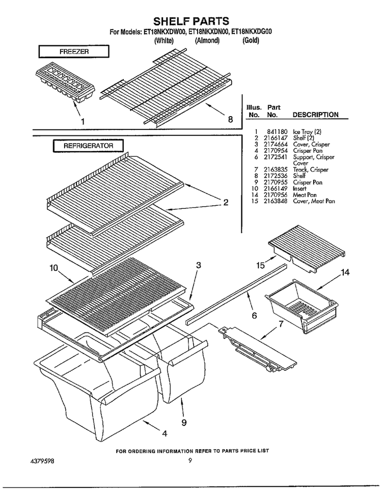 Shelf Parts/freezer/refrigerator Diagram and Parts List for ET18NKDN00  Whirlpool Refrigerator