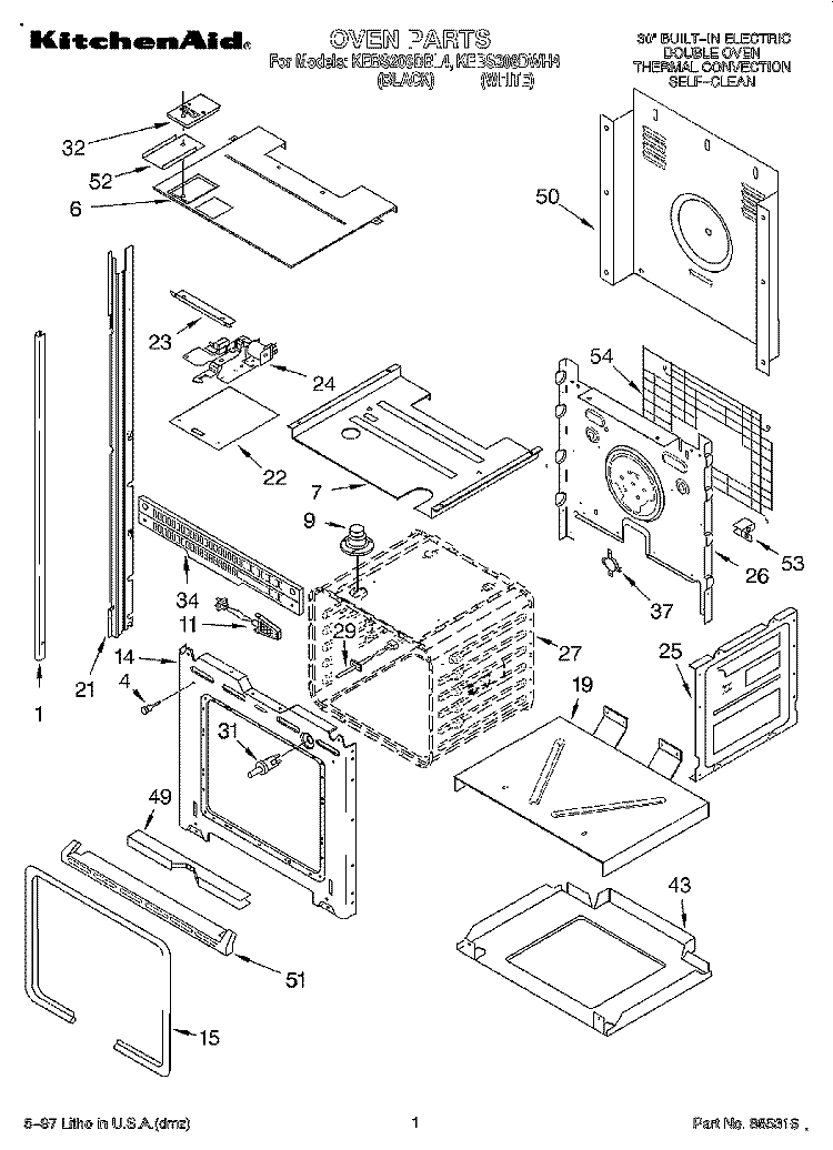 OVEN Diagram and Parts List for KEBS208DWH4  KitchenAid Wall Oven