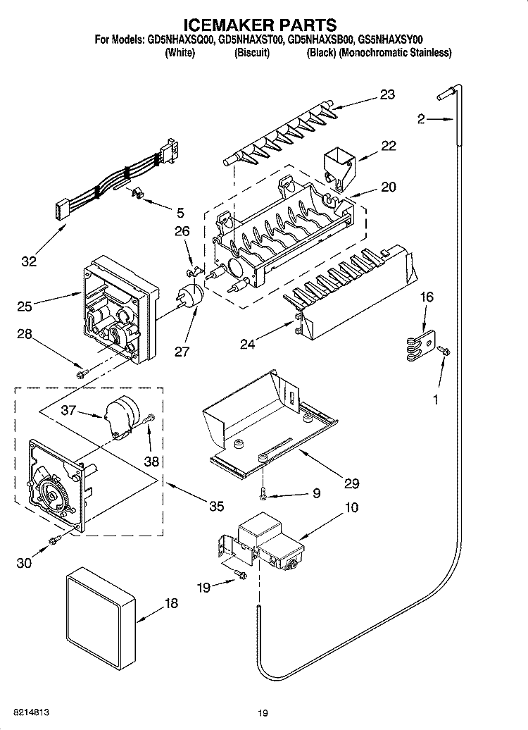ICEMAKER PARTS, OPTIONAL PARTS (NOT INCLUDED) Diagram and Parts List for GS5NHAXSY00  Whirlpool Refrigerator