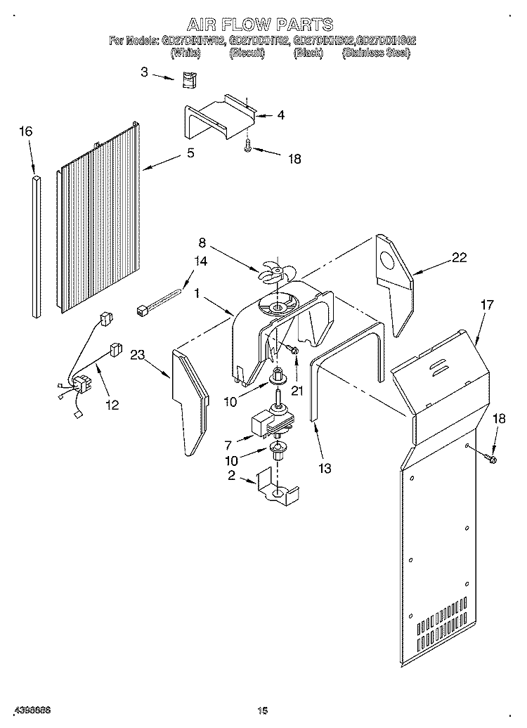 AIR FLOW Diagram and Parts List for GD27DIXHS02  Whirlpool Refrigerator