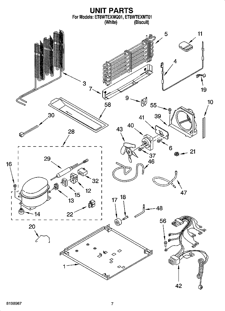 UNIT PARTS Diagram and Parts List for ET8WTEXMQ01  Whirlpool Refrigerator