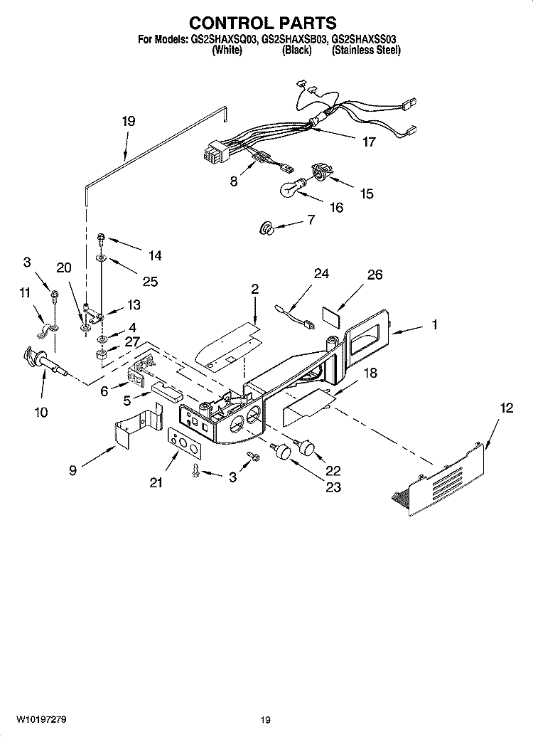 CONTROL PARTS Diagram and Parts List for GS2SHAXSB03  Whirlpool Refrigerator
