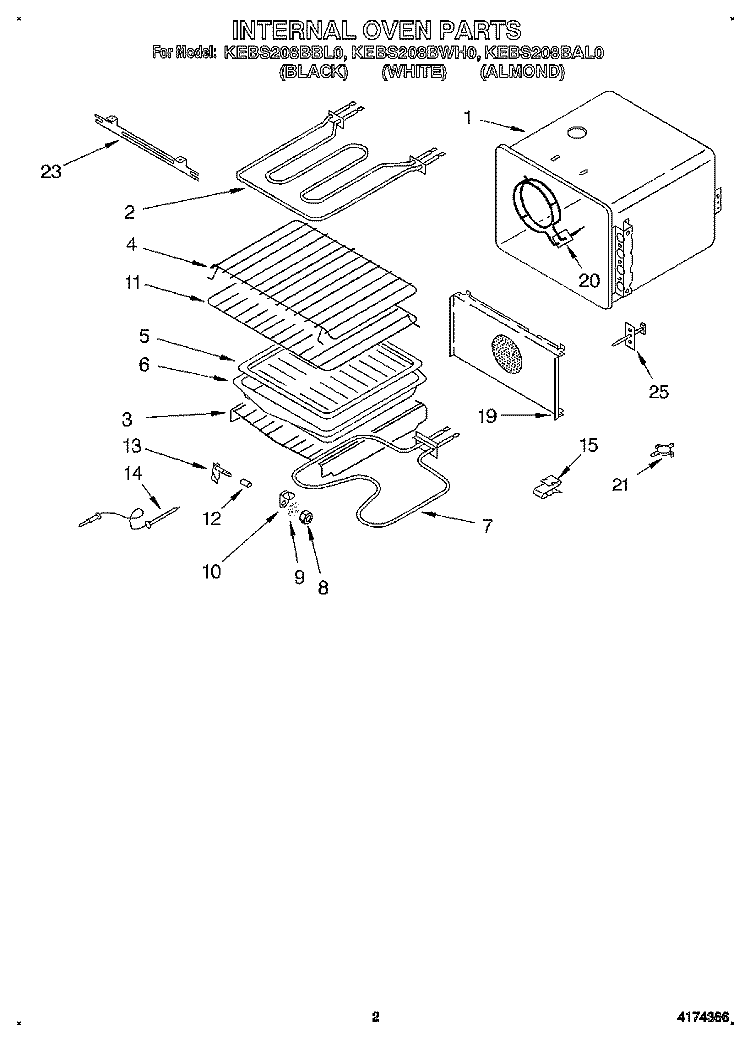 INTERNAL OVEN Diagram and Parts List for KEBS208BWH0  KitchenAid Wall Oven