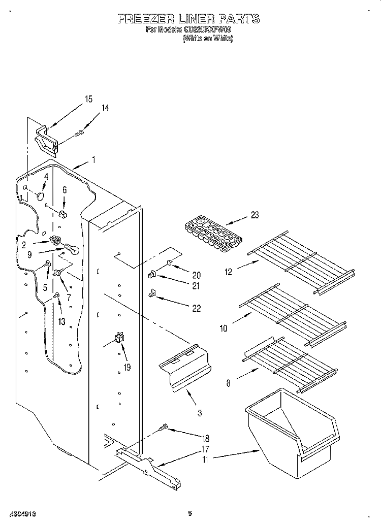 FREEZER LINER Diagram and Parts List for GD22DKXFW00  Whirlpool Refrigerator