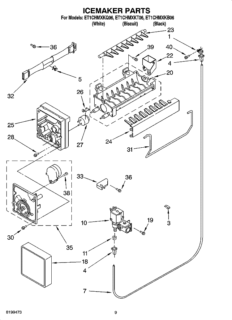 ICEMAKER PARTS Diagram and Parts List for ET1CHMXKB06  Whirlpool Refrigerator