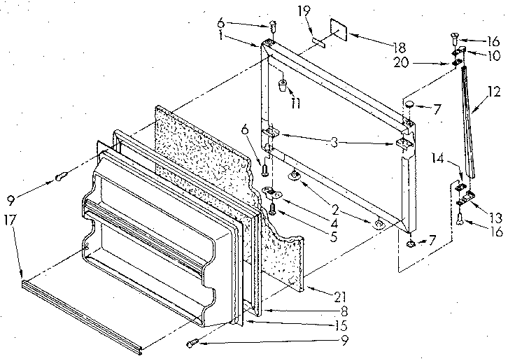 Freezer Door Diagram and Parts List for ET18GKXSG02  Whirlpool Refrigerator