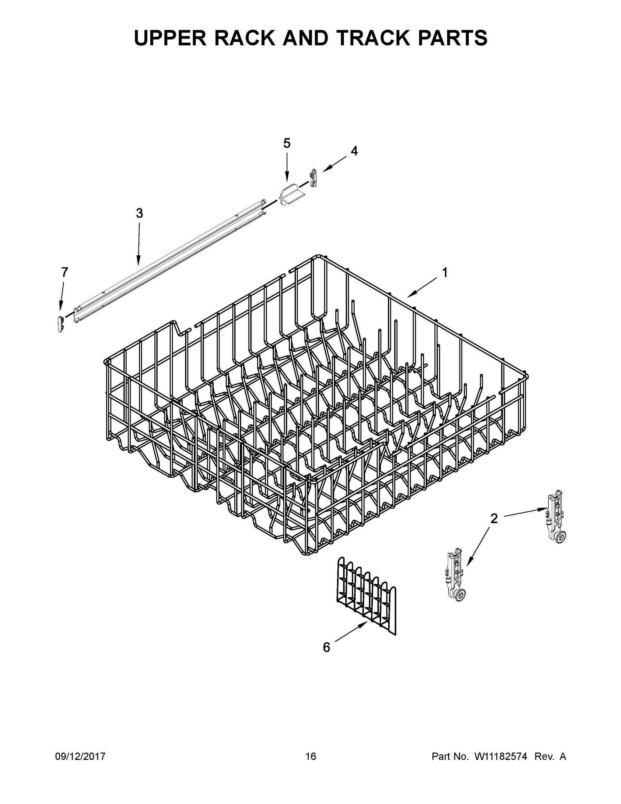 09 - UPPER RACK AND TRACK PARTS Diagram and Parts List for  Whirlpool Dishwasher