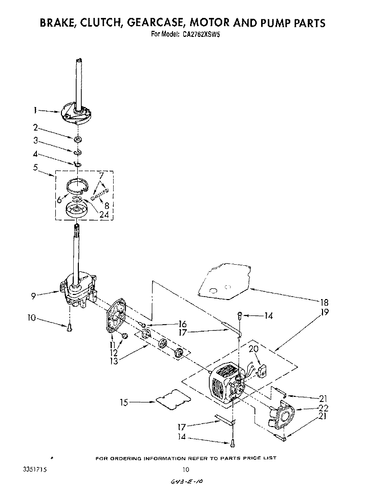 BRAKE, CLUTCH, GEARCASE, MOTOR AND PUMP Diagram and Parts List for  Whirlpool Washer