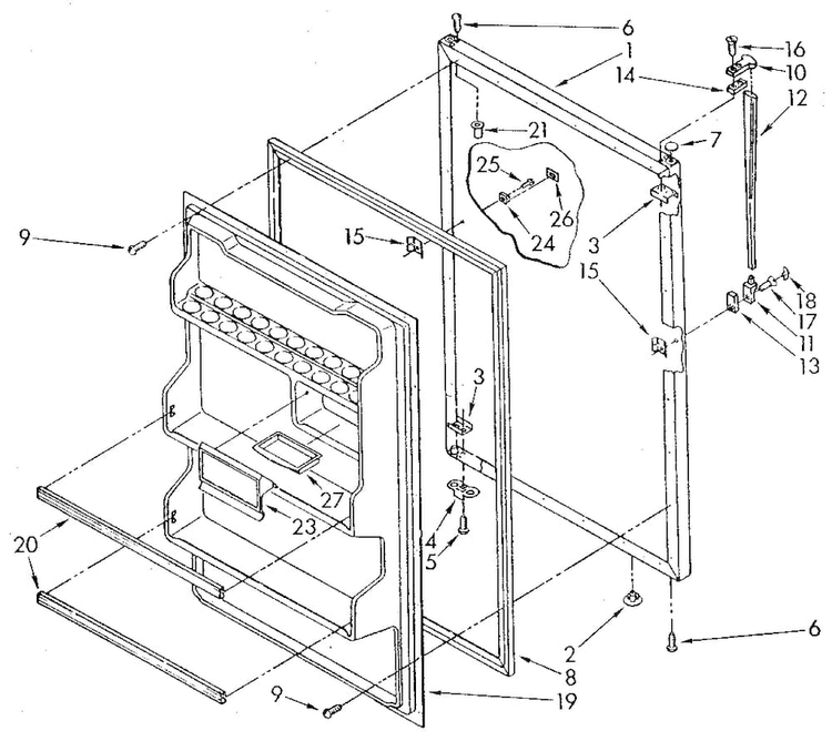 Refrigerator Door Diagram and Parts List for ET18NKXSM02  Whirlpool Refrigerator