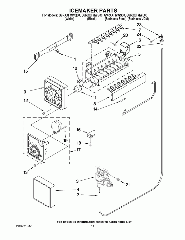 ICEMAKER PARTS Diagram and Parts List for G9RXXFMWS00  Whirlpool Refrigerator