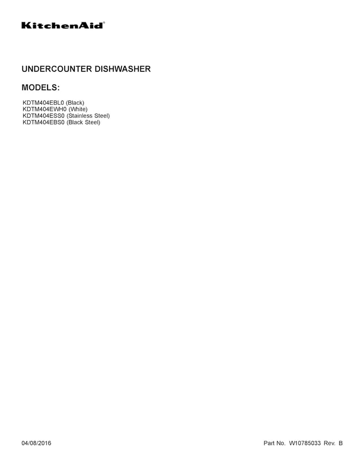 Cover Sheet Diagram and Parts List for  KitchenAid Dishwasher
