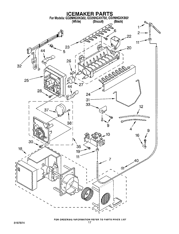 ICEMAKER Diagram and Parts List for GD2NHGXKT02  Whirlpool Refrigerator