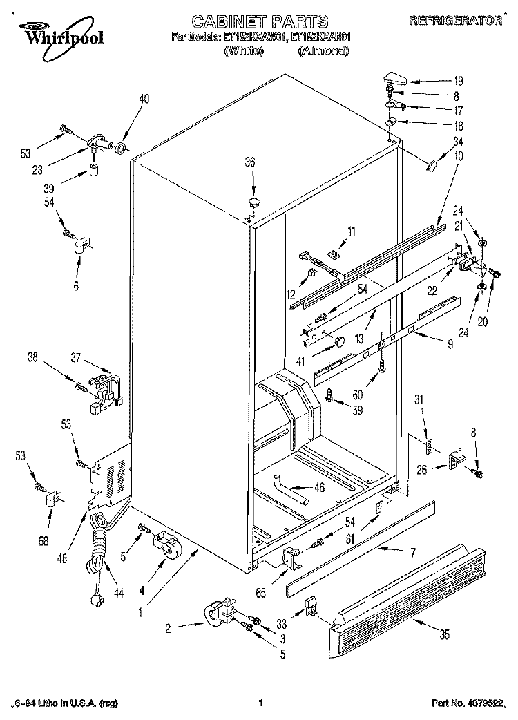 CABINET Diagram and Parts List for ET18ZKXAN01  Whirlpool Refrigerator