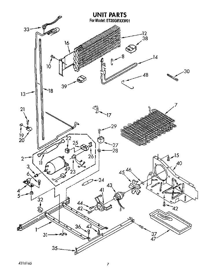 UNIT Diagram and Parts List for ET20GMXXN01  Whirlpool Refrigerator