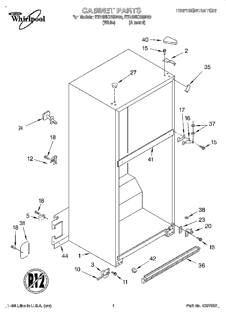 CABINET Diagram and Parts List for ET21NKXGW00  Whirlpool Refrigerator