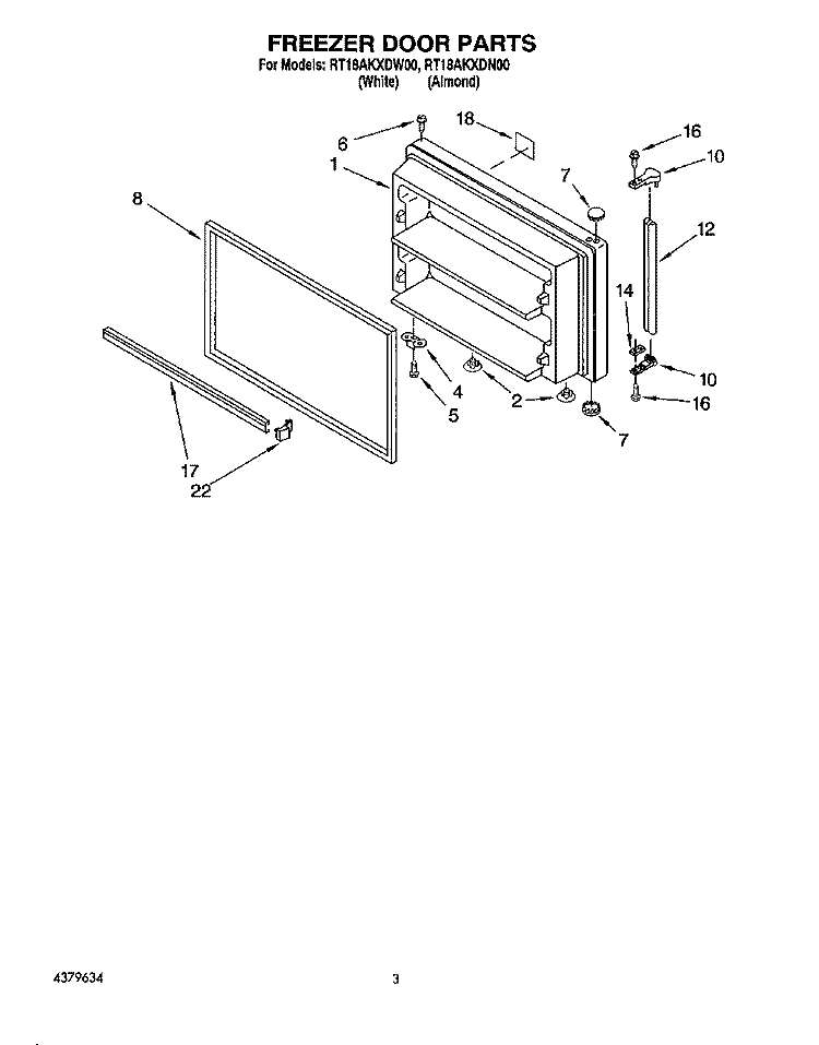 FREEZER DOOR Diagram and Parts List for  Roper Refrigerator