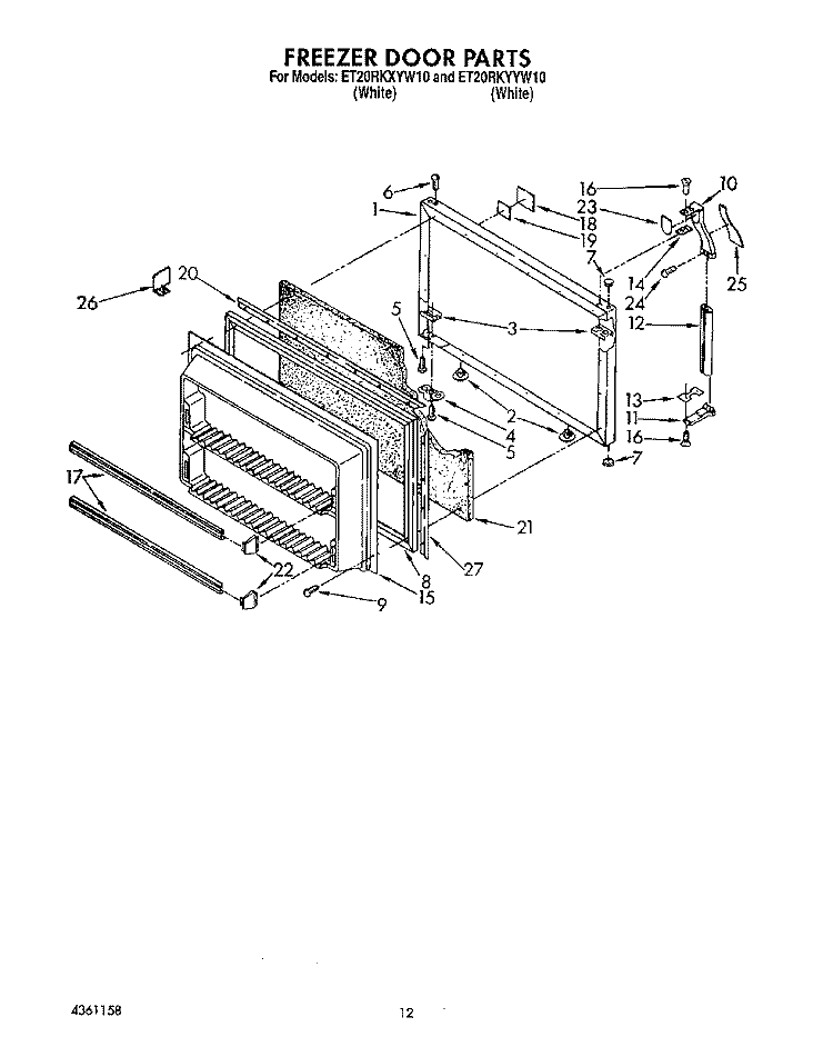 FREEZER DOOR Diagram and Parts List for ET20RKXYW10  Whirlpool Refrigerator
