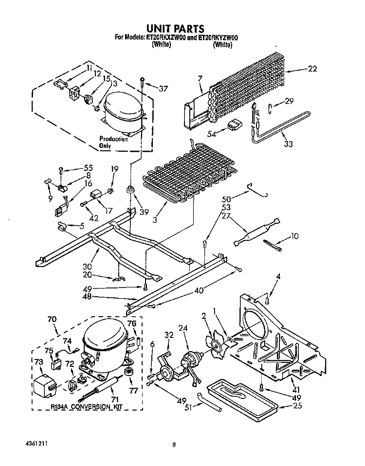 UNIT Diagram and Parts List for ET20RKXZW00  Whirlpool Refrigerator
