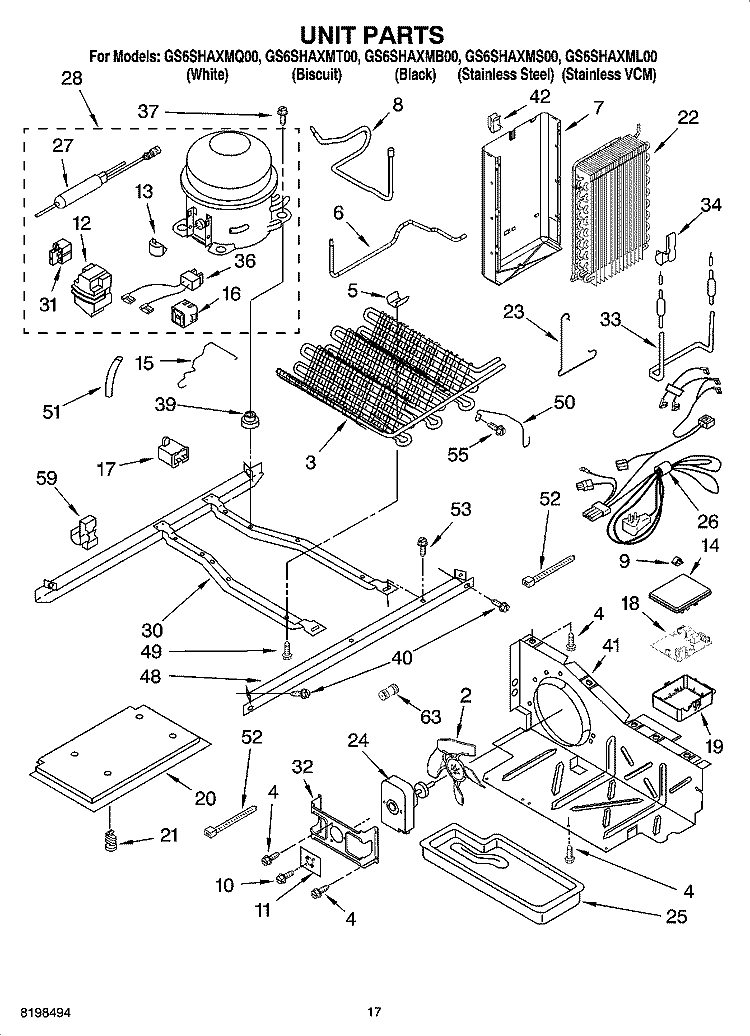 UNIT PARTS Diagram and Parts List for GS6SHAXMB00  Whirlpool Refrigerator