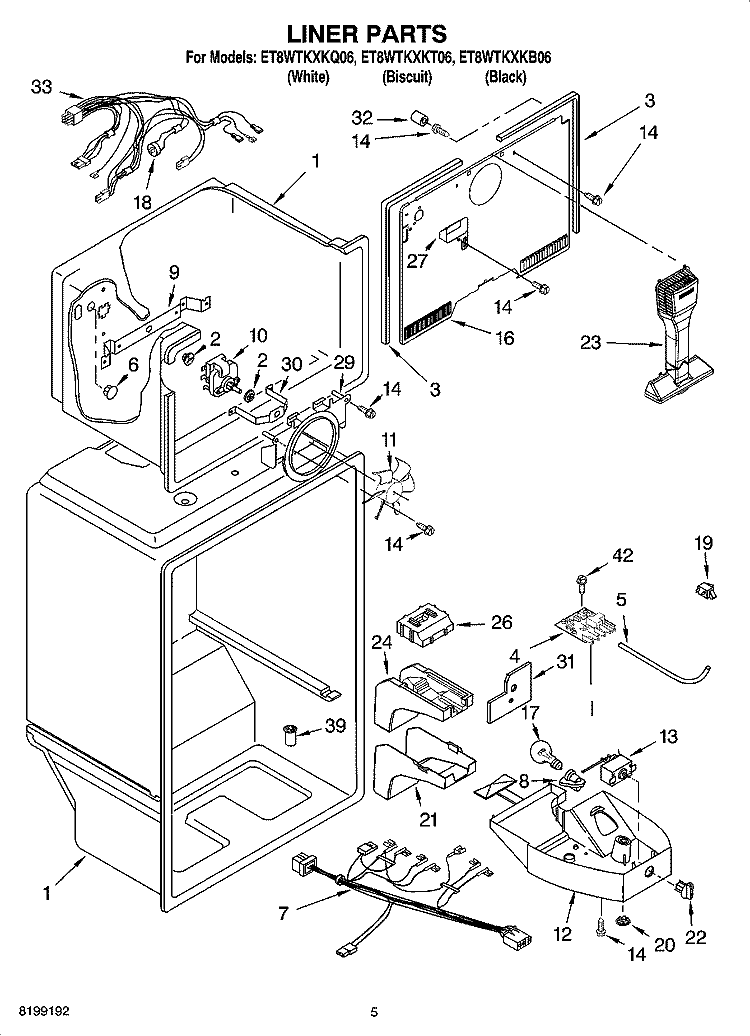 LINER PARTS Diagram and Parts List for ET8WTKXKQ06  Whirlpool Refrigerator