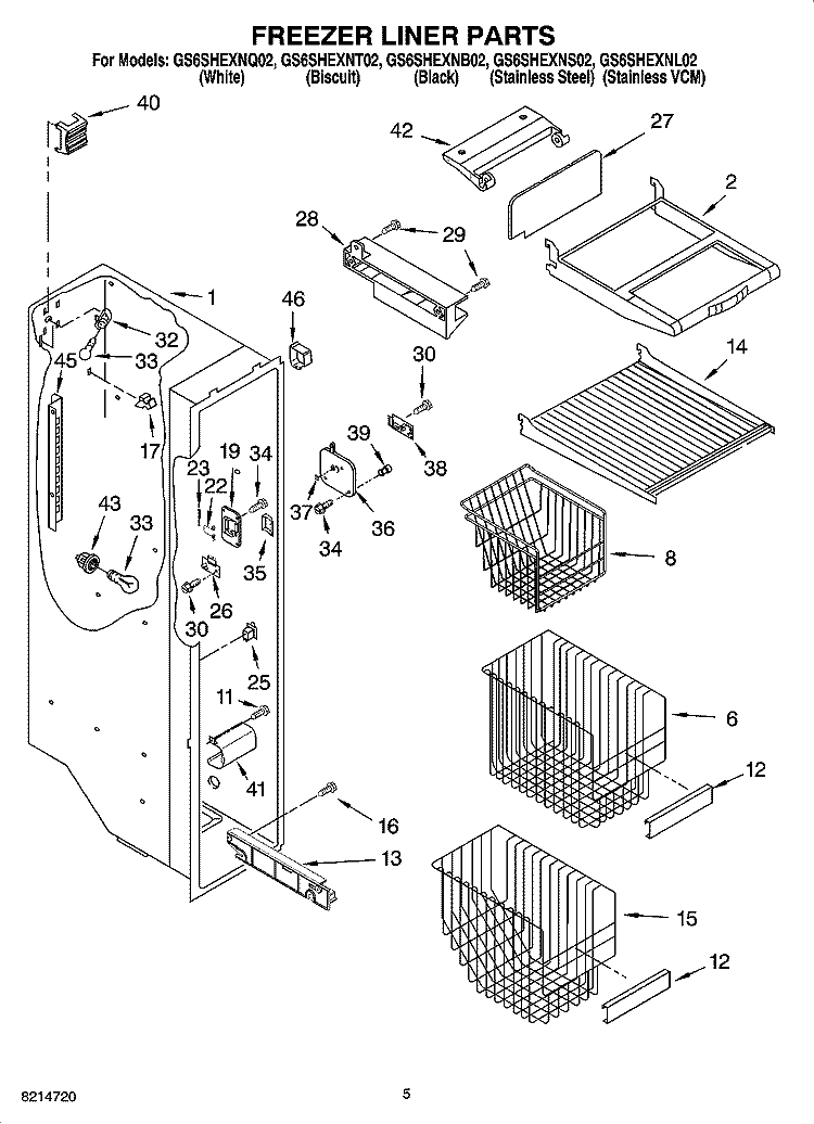 FREEZER LINER PARTS Diagram and Parts List for GS6SHEXNQ02  Whirlpool Refrigerator