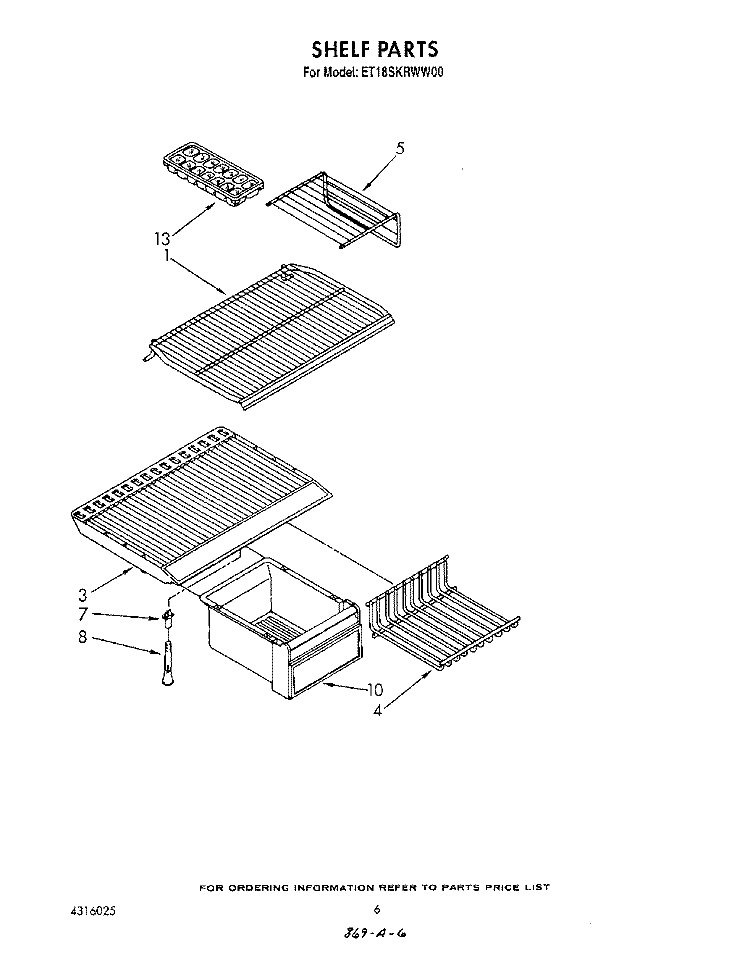 SHELF Diagram and Parts List for ET18SKRWN00  Whirlpool Refrigerator