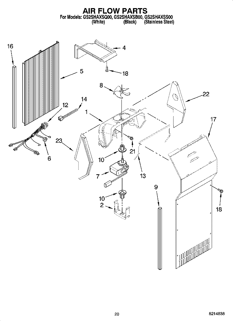 AIR FLOW PARTS, OPTIONAL PARTS (NOT INCLUDED) Diagram and Parts List for GS2SHAXSS00  Whirlpool Refrigerator