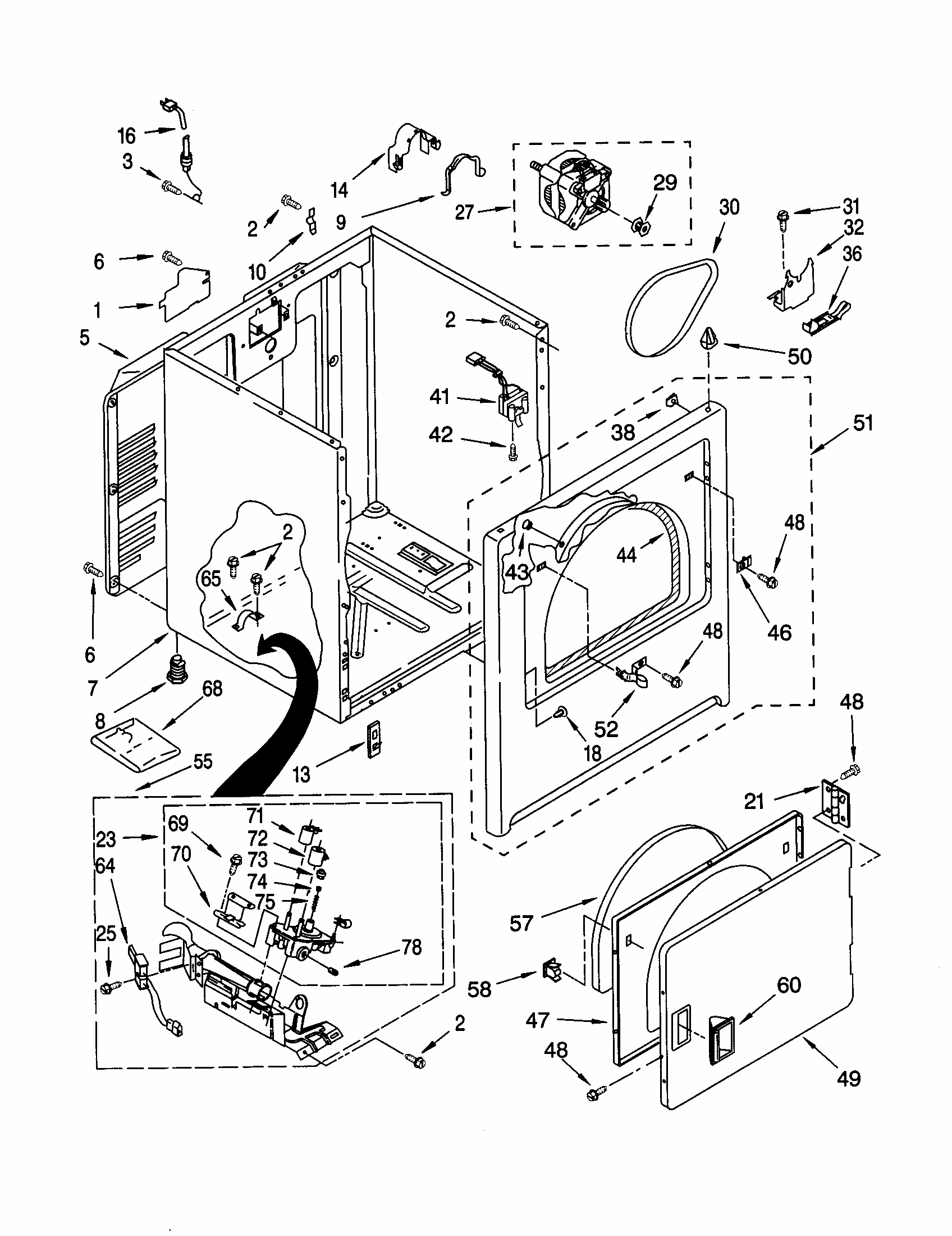 Cabinet Diagram and Parts List for 110C70834990  Kenmore Dryer