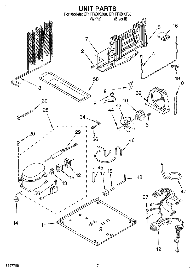 UNIT Diagram and Parts List for ET1FTKXKT00  Whirlpool Refrigerator