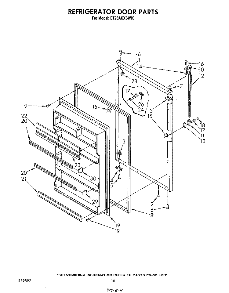 REFRIGERATOR DOOR , LIT/OPTIONAL Diagram and Parts List for ET20AKXSW03  Whirlpool Refrigerator