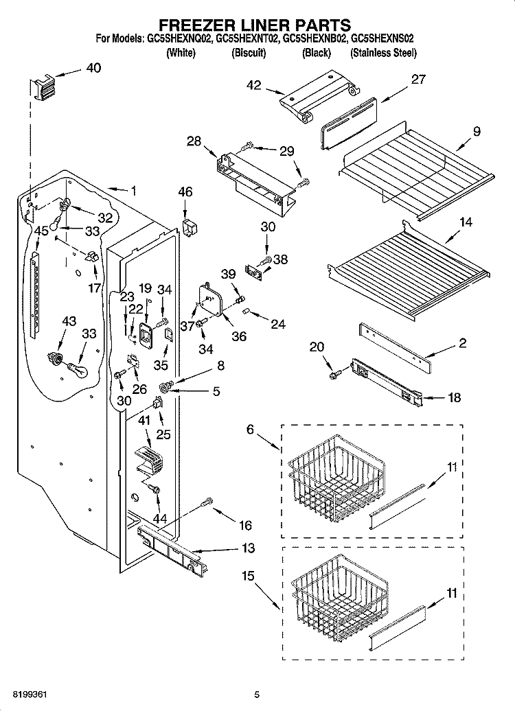 FREEZER LINER PARTS Diagram and Parts List for GC5SHEXNT02  Whirlpool Refrigerator