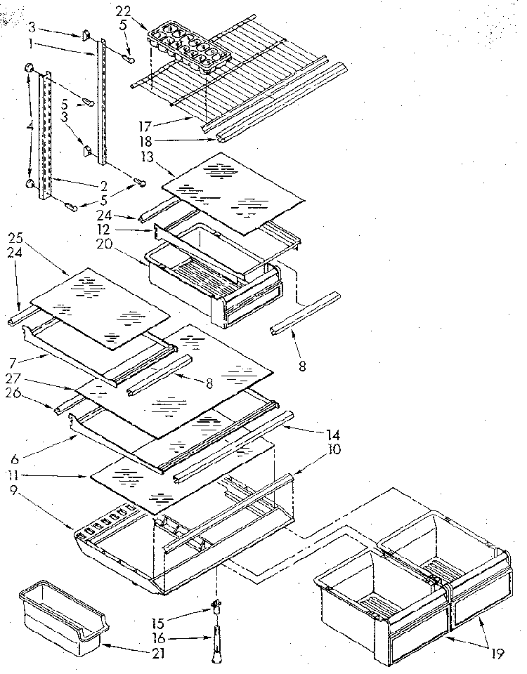 Shelf Diagram and Parts List for ET18GKXSG02  Whirlpool Refrigerator